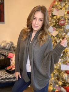 Grey Knitted Wrap Cardigan