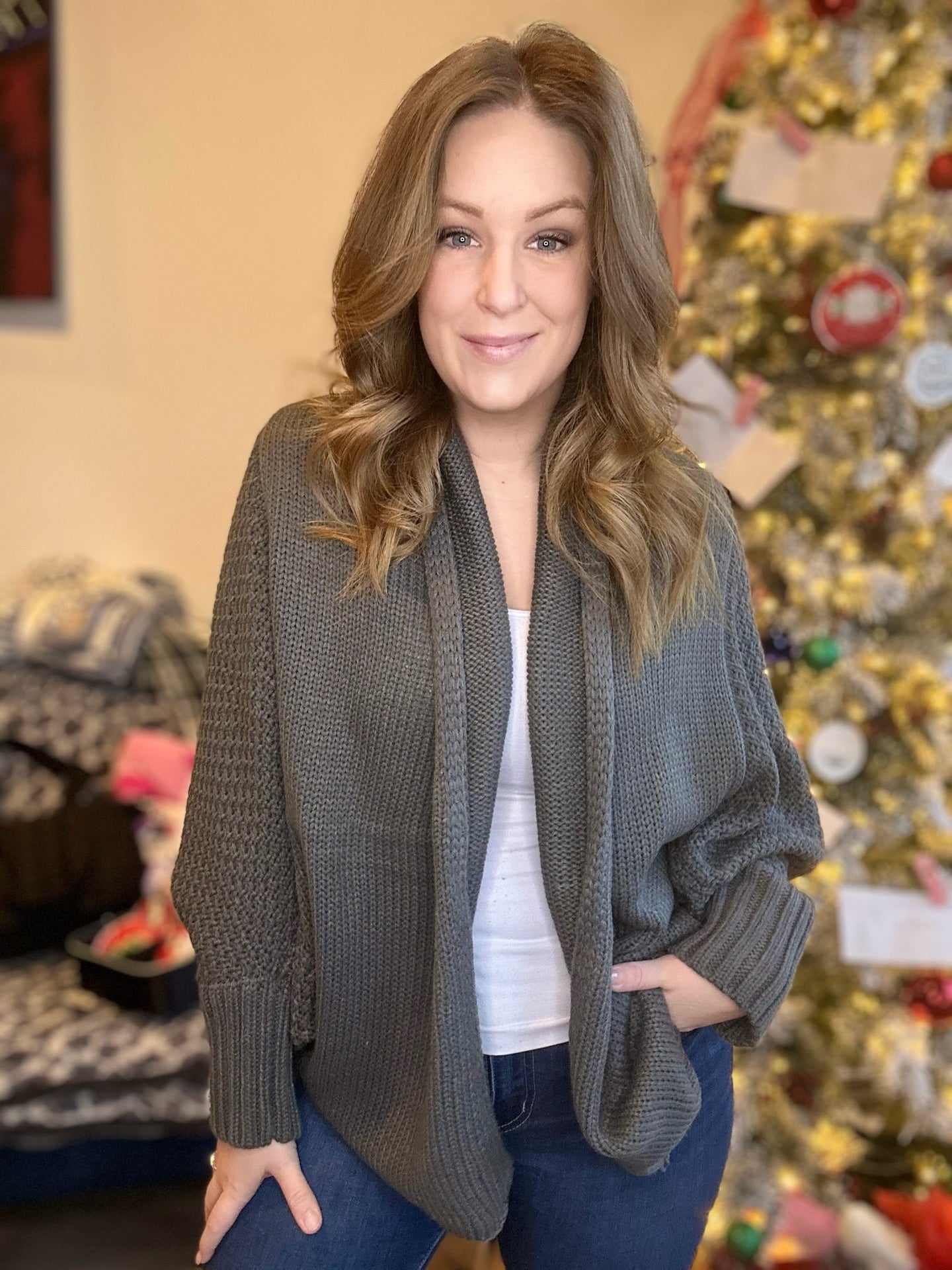 Grey Knitted Wrap Cardigan