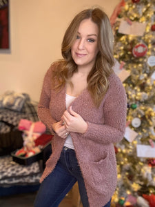 Mauve Popcorn Sweater Cardigan