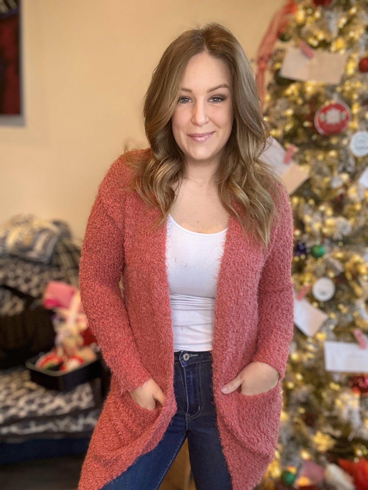 Rose Popcorn Sweater Cardigan