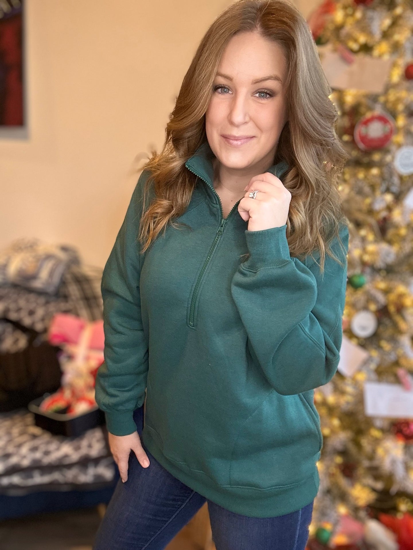 Forest Green Half Zip Sweater