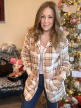 Load image into Gallery viewer, Taupe Plaid Sherpa Hooded Jacket S - 3X