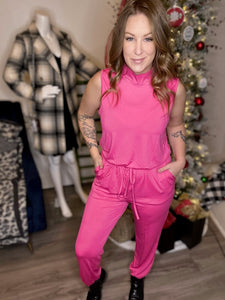 Bubble Pink Mock Neck Jumpsuit