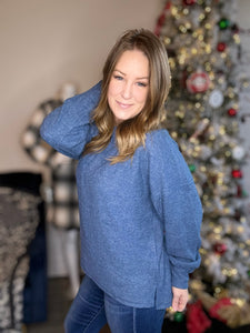 Dusty Blue Ribbed Oversized Sweater