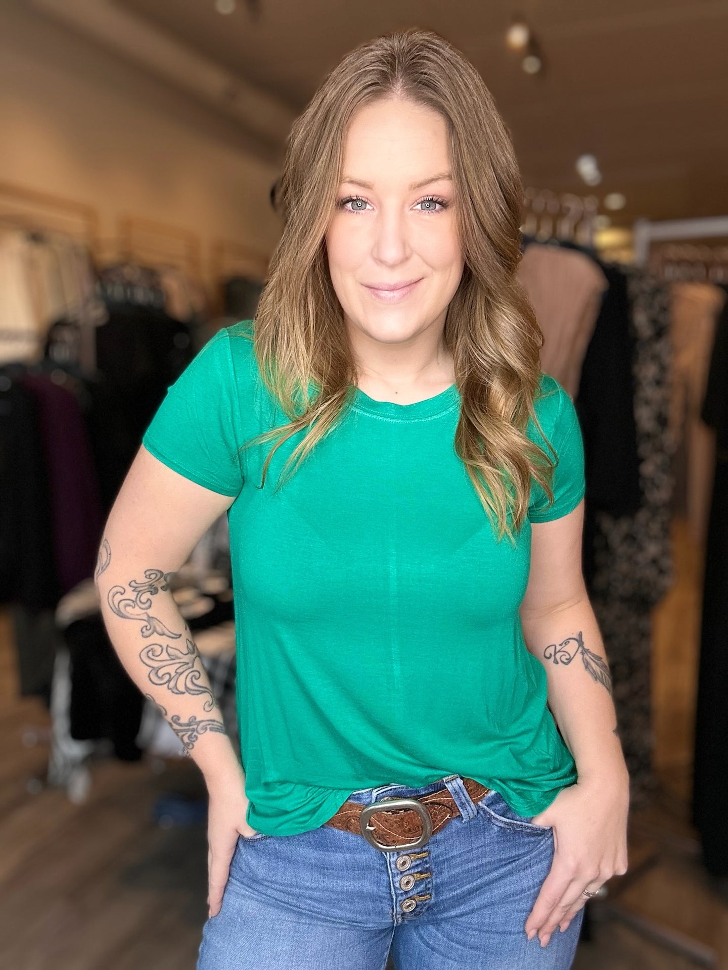 Green Flowy Short Sleeve Top