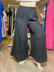 Black Woven Wide Leg Pants