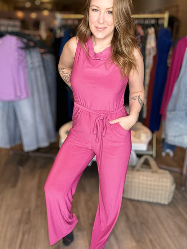 Magenta Cowl Neck JumpSuit