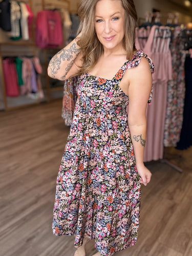 Floral Strap Tie Smocked Dress