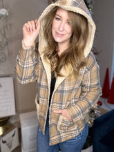 Load image into Gallery viewer, Tan Flannel Hooded Fur Jacket