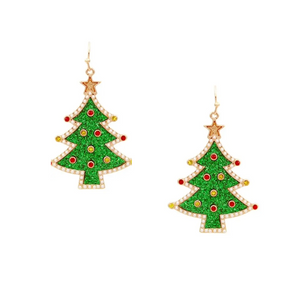 Green Christmas Tree Earrings