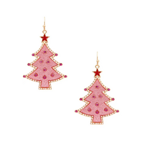 Pink Christmas Tree Earrings